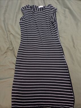 Calvin Klein Black and White Striped Midi Dress